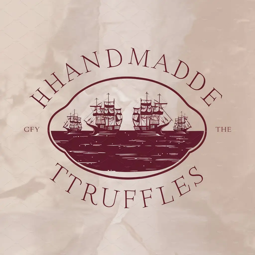 a logo design,with the text "Handmade truffles", main symbol:Bay with ships in dark bordeaux tones,Moderate,clear background