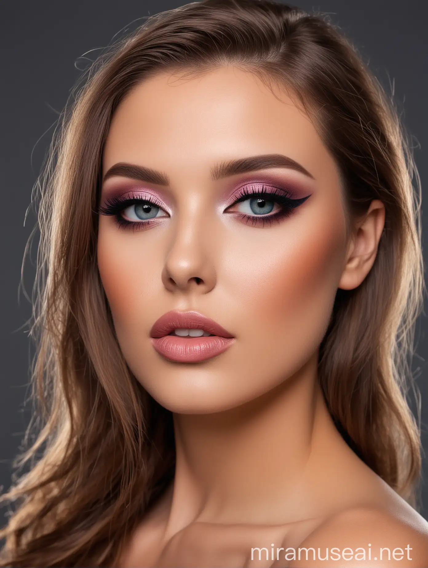 Elegant Makeup Model with Vibrant Floral Arrangement