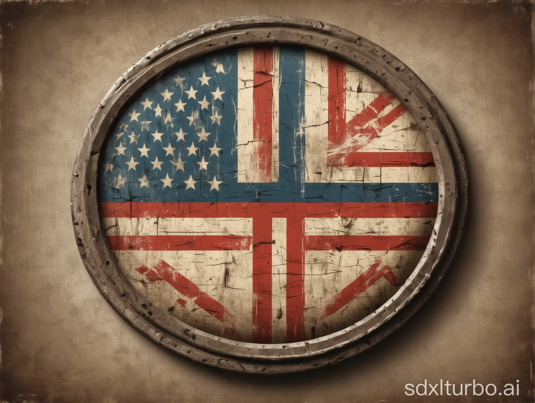 A retro-inspired logo design featuring a stylized American flag with a distressed, vintage texture and patriotic typography in a circular emblem.