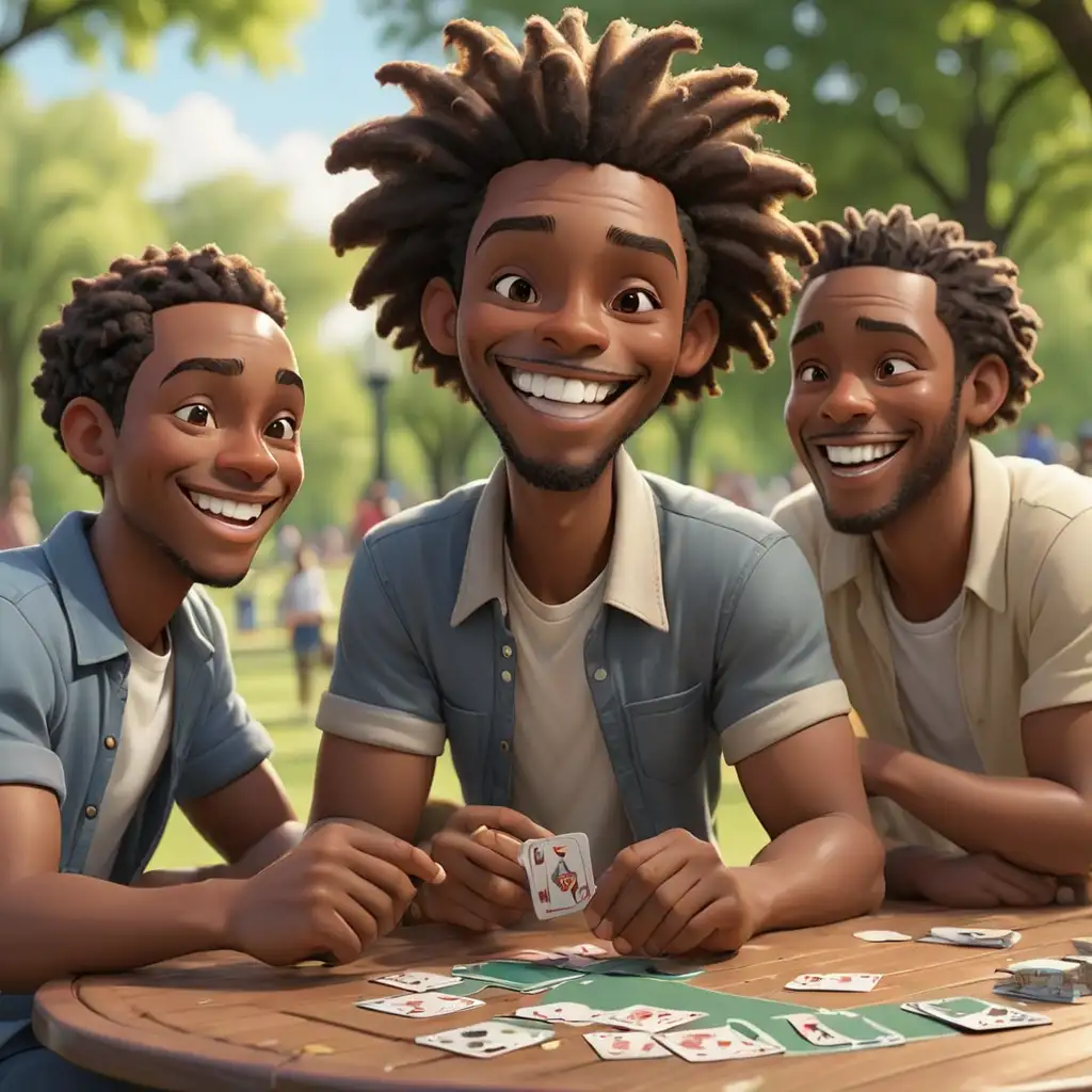 Joyful African American Men Playing Cards in a Park