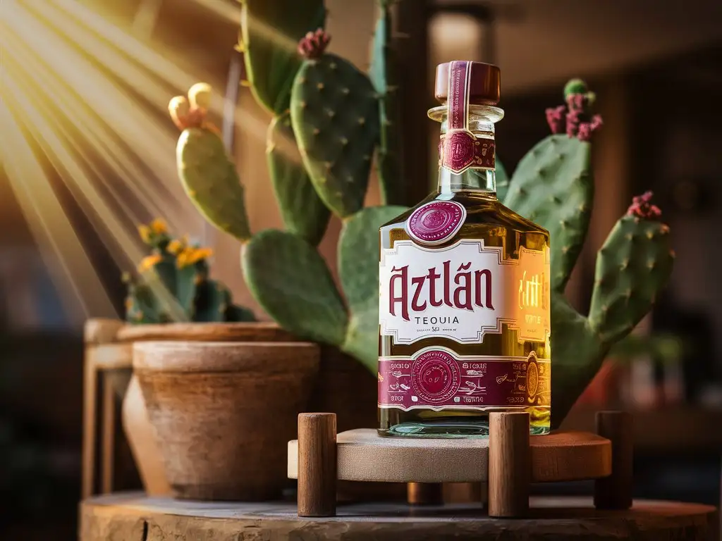 сгенерируй изображение бутылки текилы с названием Aztlán, где название хорошо видно