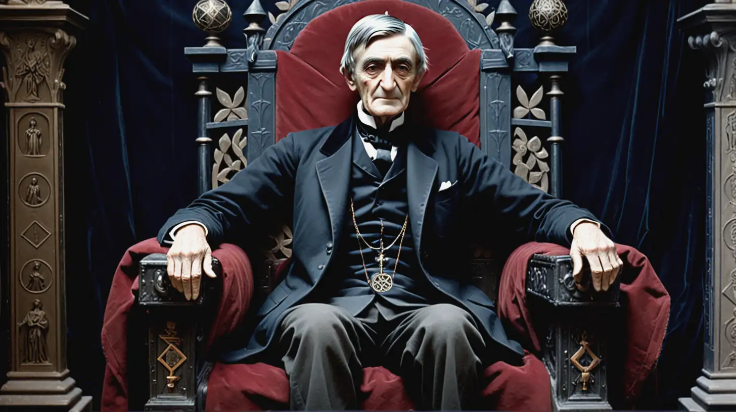Ralph Waldo Emerson Sitting on a Throne with Christian Mystic Symbols