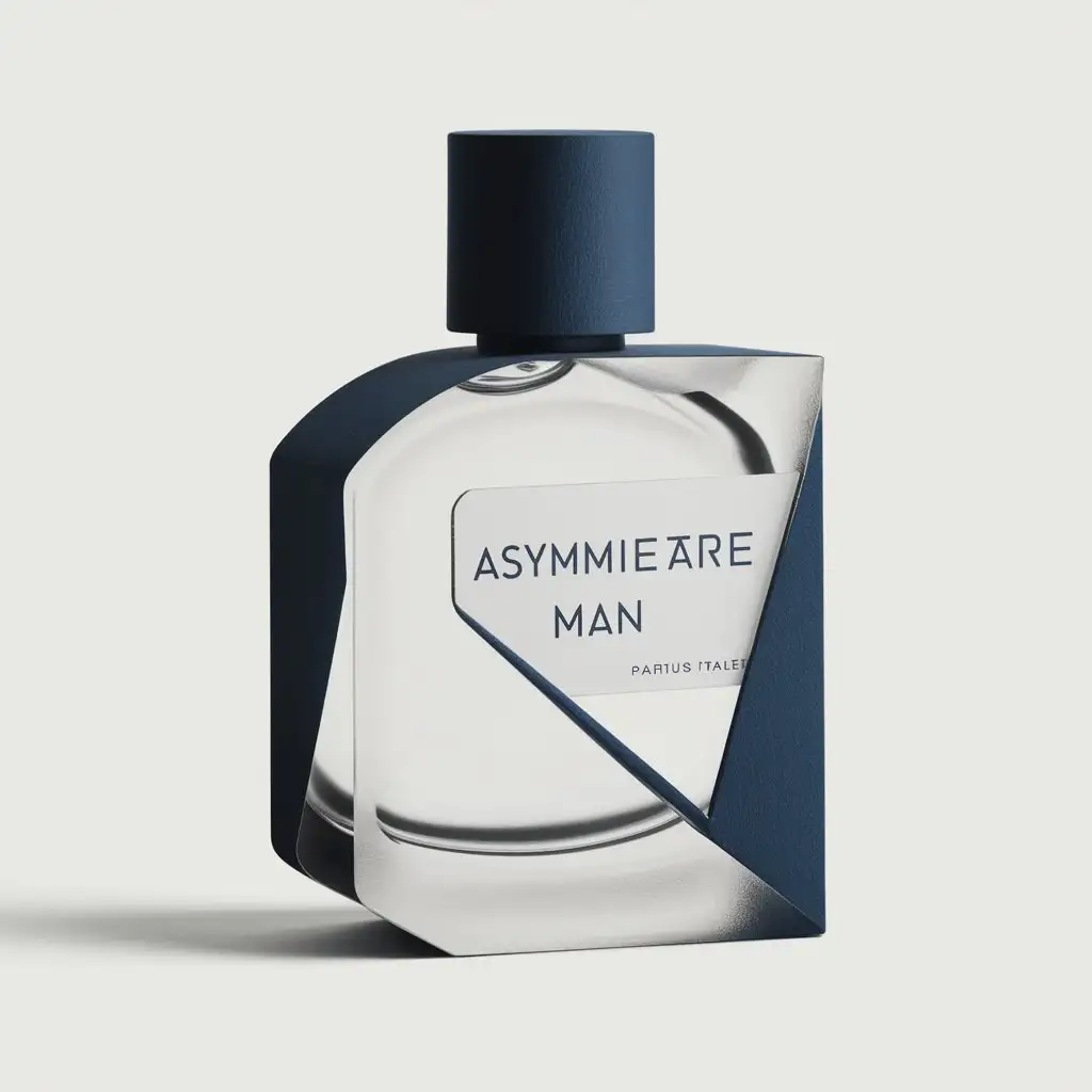 crea una botella para un perfume para hombre moderno, elegante, minimalista, autentico