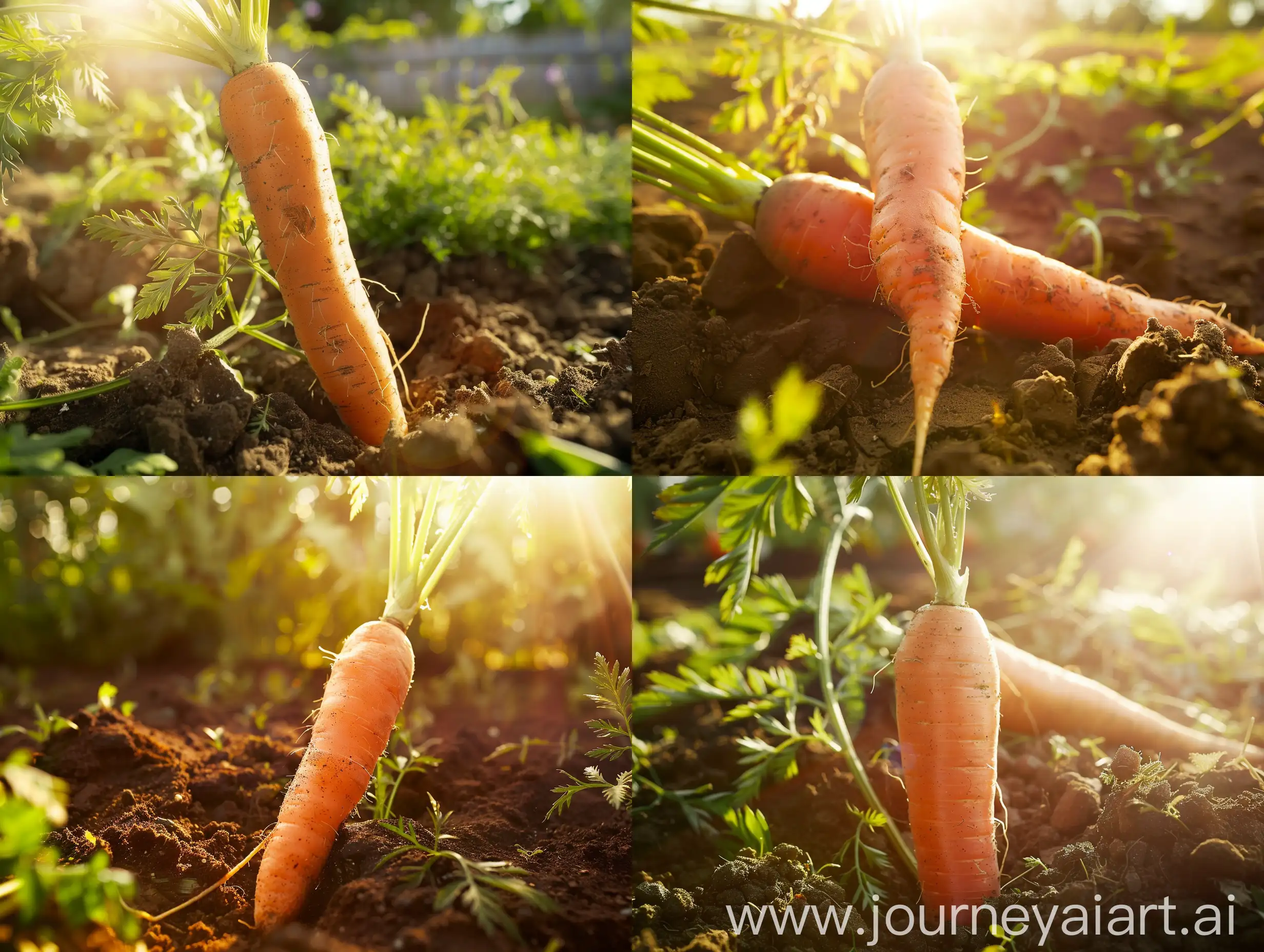Close up high detailed photo capturing a Carrot, Nantes Half Long. The sun, casting a warm, golden glow, bathes the scene in a serene ambiance, illuminating the intricate details of each element. The composition centers on a Carrot, Nantes Half Long. Mid-19th century variety is easy to grow, slim, cylindrical, orange roots are 7" long, 1½" thick, require no peeling, and are packed with vitamins. A favorite variety thanks to its productivity, delicious flavor, and wide adaptability. Garden Hint: For a. The image evokes a sense of tranquility and natural beauty, inviting viewers to immerse themselves in the splendor of the landscape. --ar 16:9 