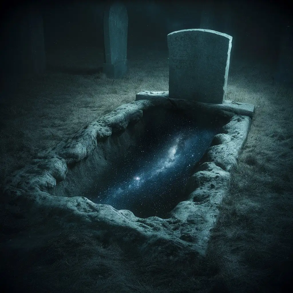 Ethereal Cosmos Revealed in Open Cemetery Grave