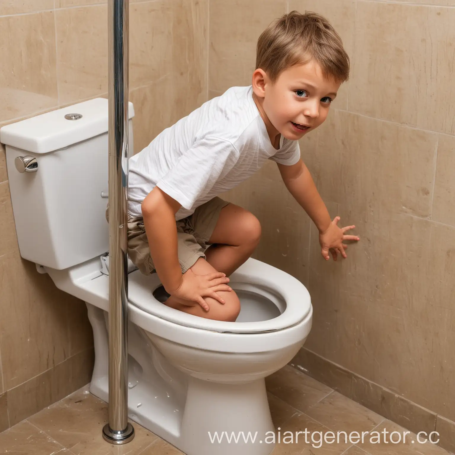 Playful-Boy-Spinning-on-Toilet-Pole