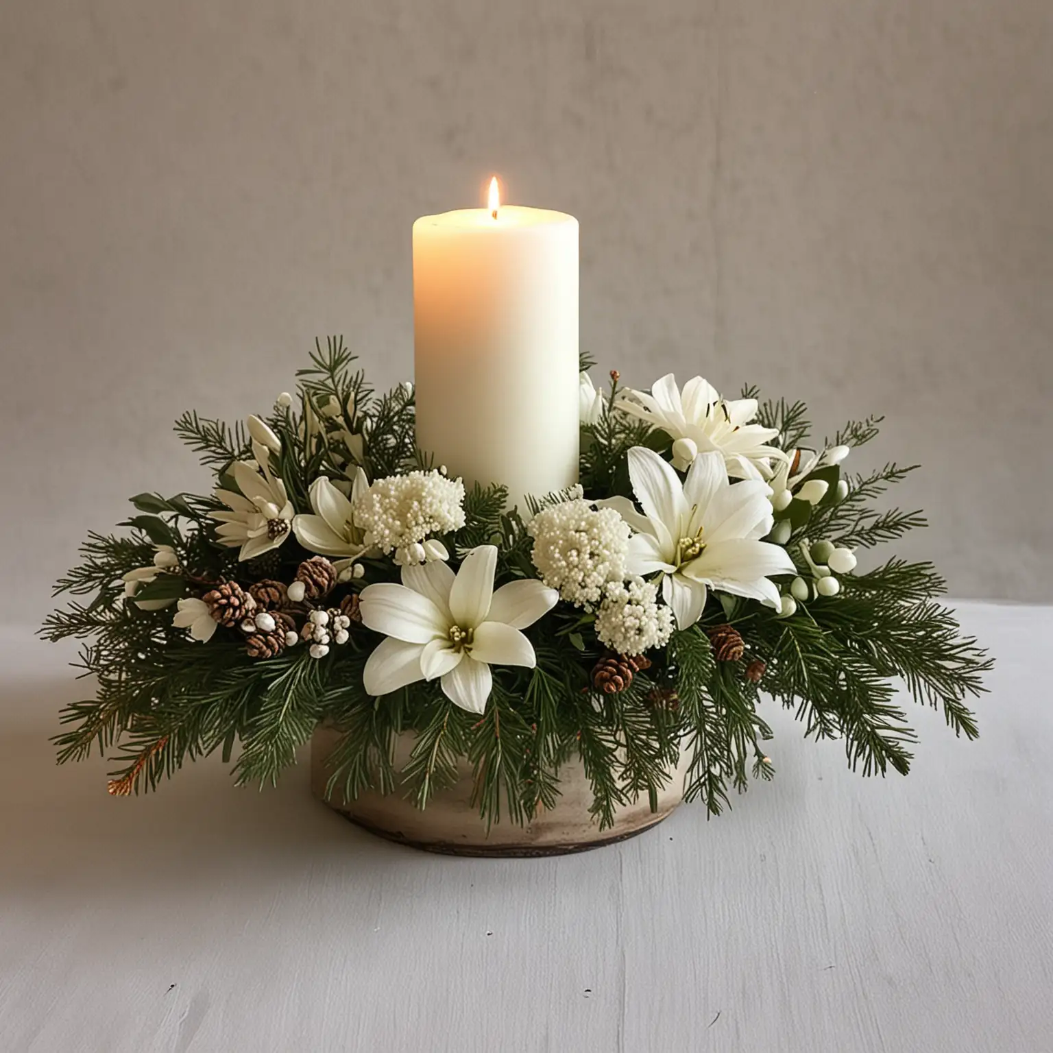 simple and small all white winter centerpiece 