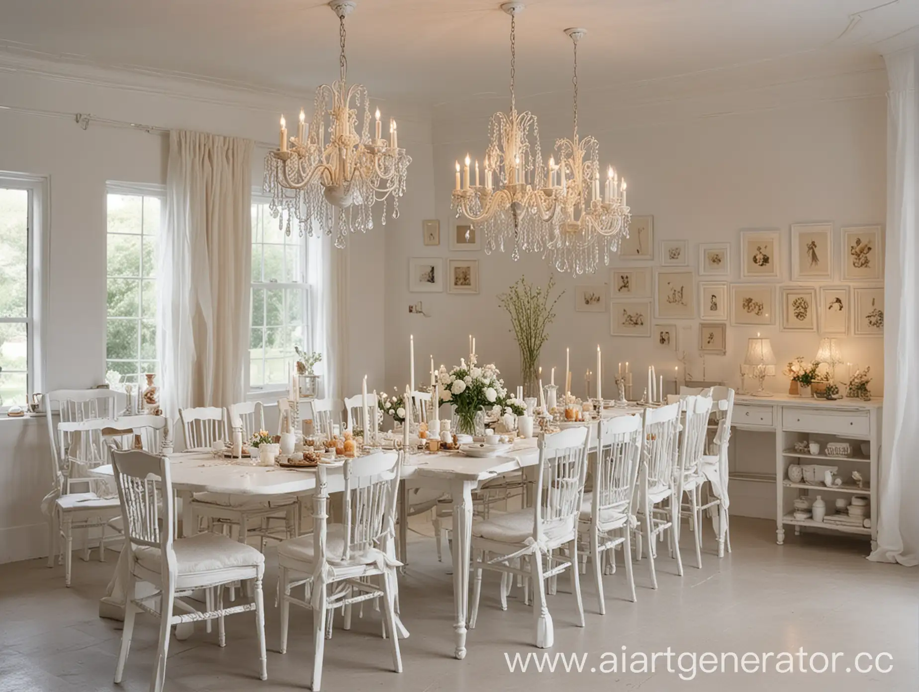 Girls-in-Light-Dresses-Sitting-at-White-Table-in-Decorated-Room