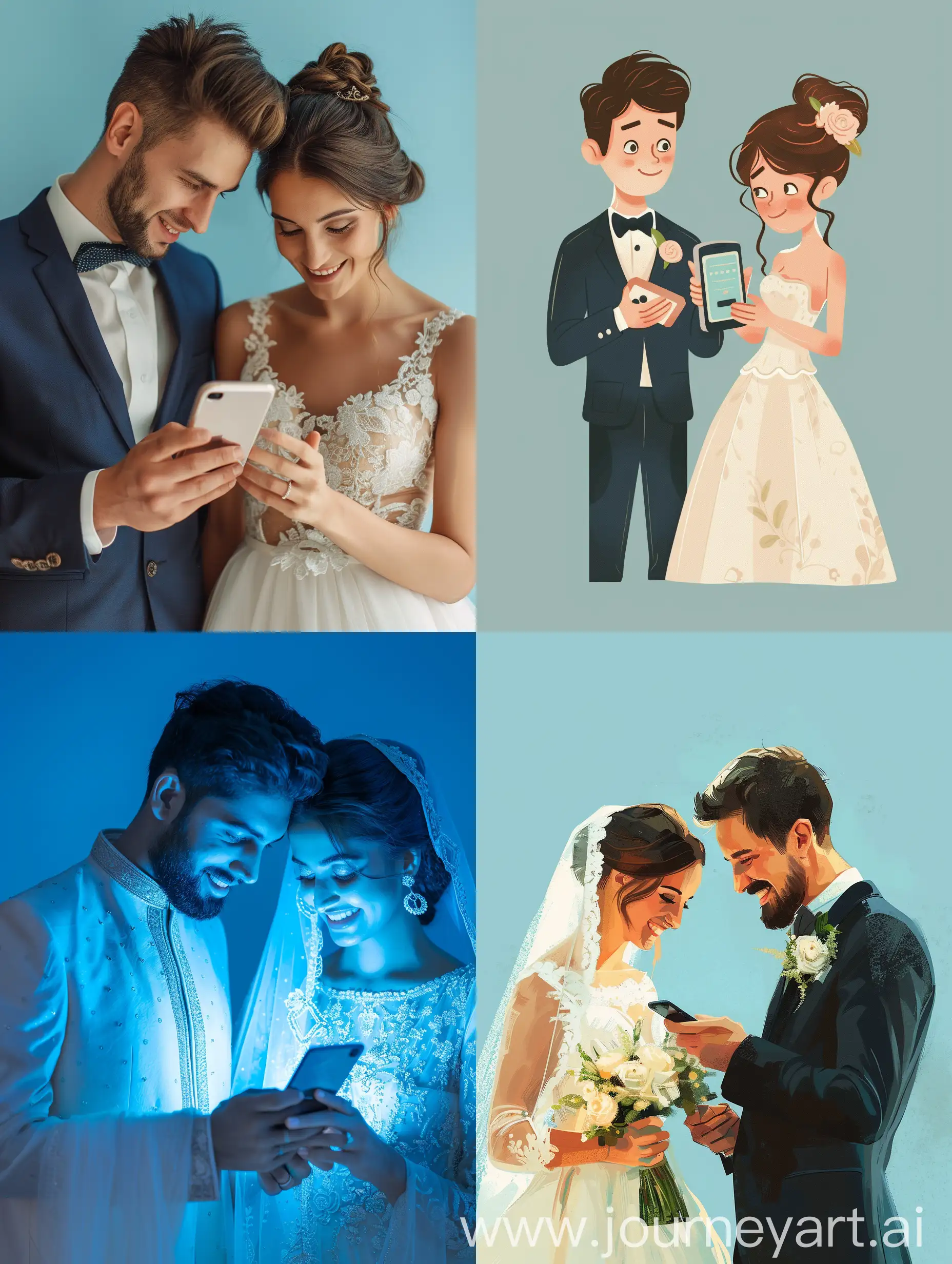 Bride-and-Groom-Shopping-for-Kitchen-Appliances-on-Mobile-Screen