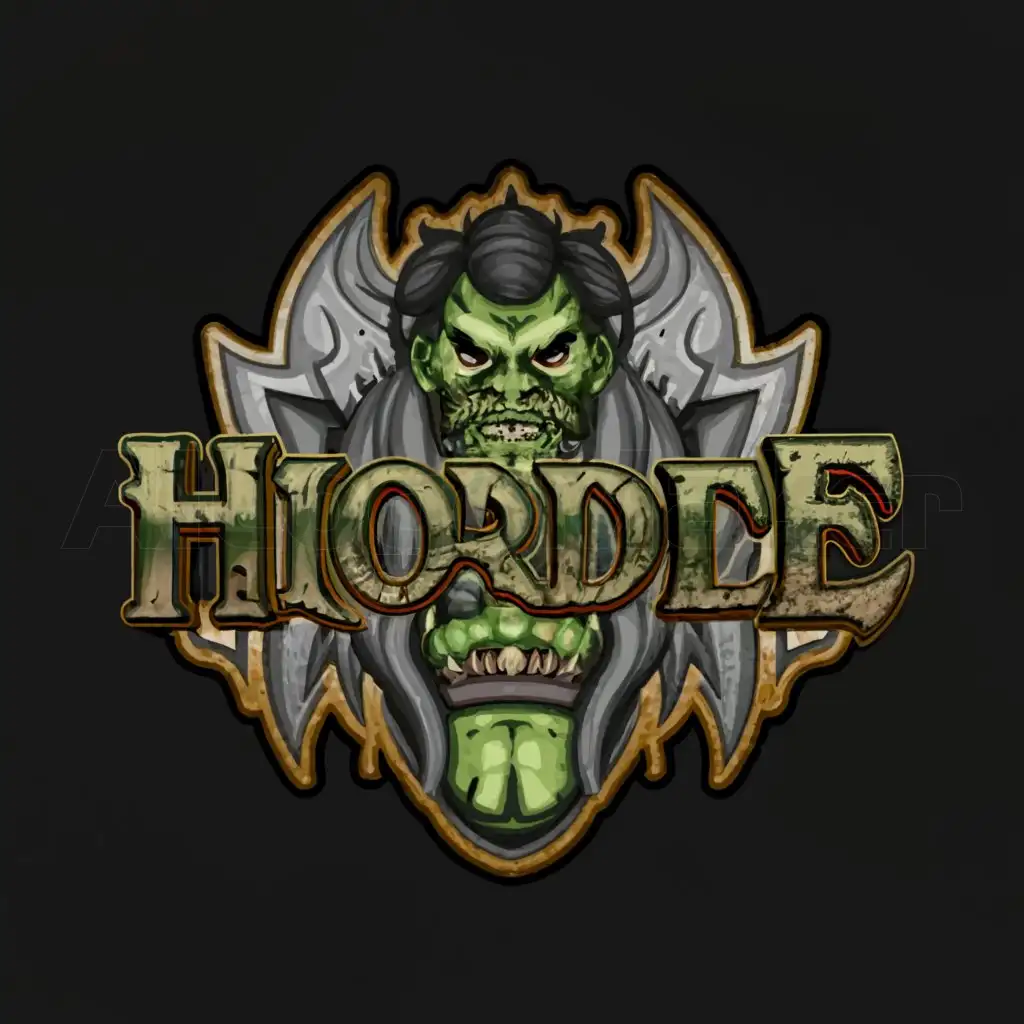 a logo design,with the text "Horde", main symbol:Orcs,complex,clear background