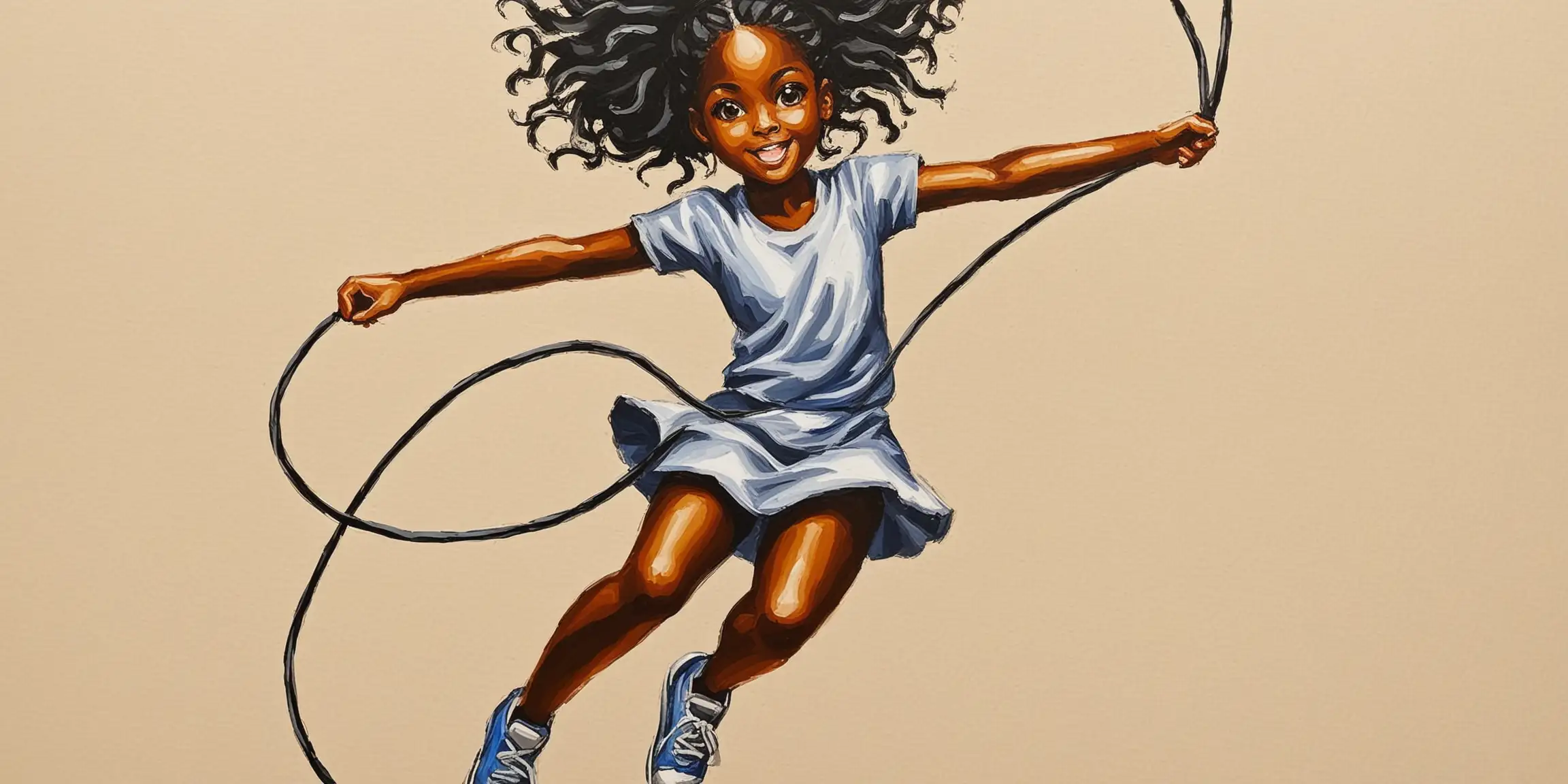 Cheerful Black Girl Jumping Rope at Age 10