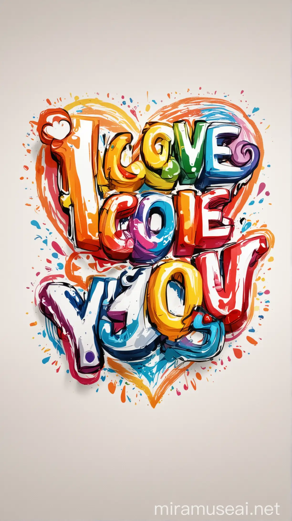 Colorful Cartoon I Love You Lettering on White Background