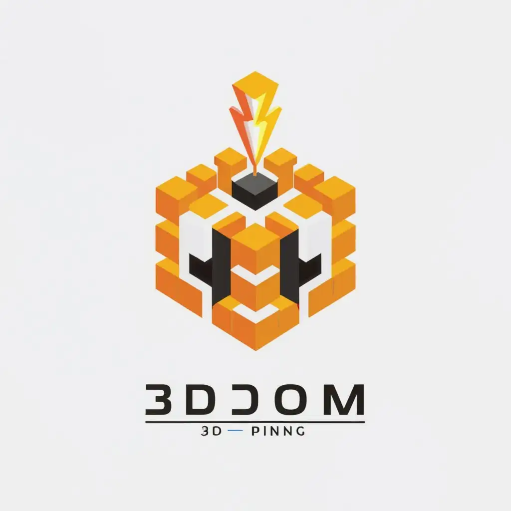 a logo design,with the text "3D-dom", main symbol:Gear, modeling, 3D printing, 3D printer, project, workshop. 3D cube, lightning,complex,be used in Own workshop for 3D printing industry,clear background