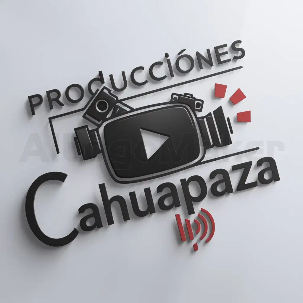 a logo design,with the text "producciones cahuapaza", main symbol:a youtube logo and cameras and red professional audio with a bit of black and white,Moderate,clear background