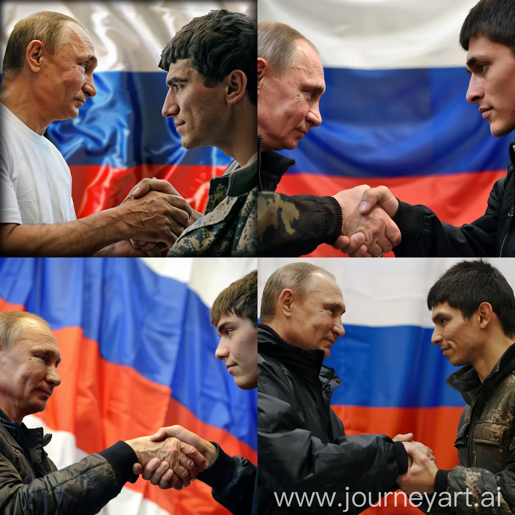 Vladimir Putin and Dzhokhar Dudayev Handshake with Russian Flag ...