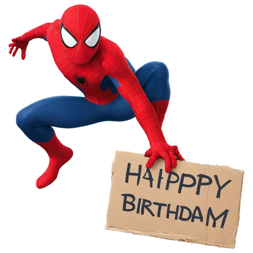 spiderman shows board in written "happy birthday "

