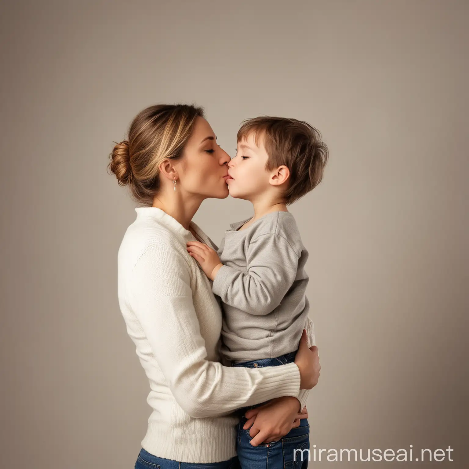 madre, hijo, abrazo, beso, dulzura, cariño, amor, no hay fondo en la imagen, espacio vacío en ambos lados

 
