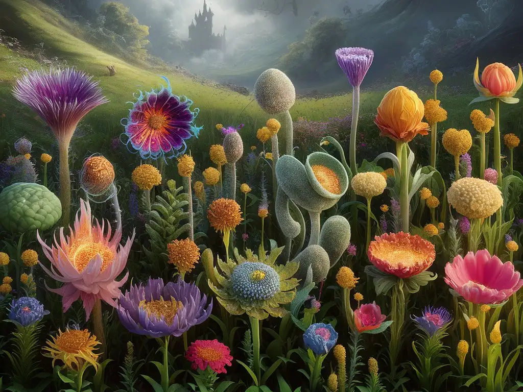 Wild flowers, artistic, fantasy, 3D
