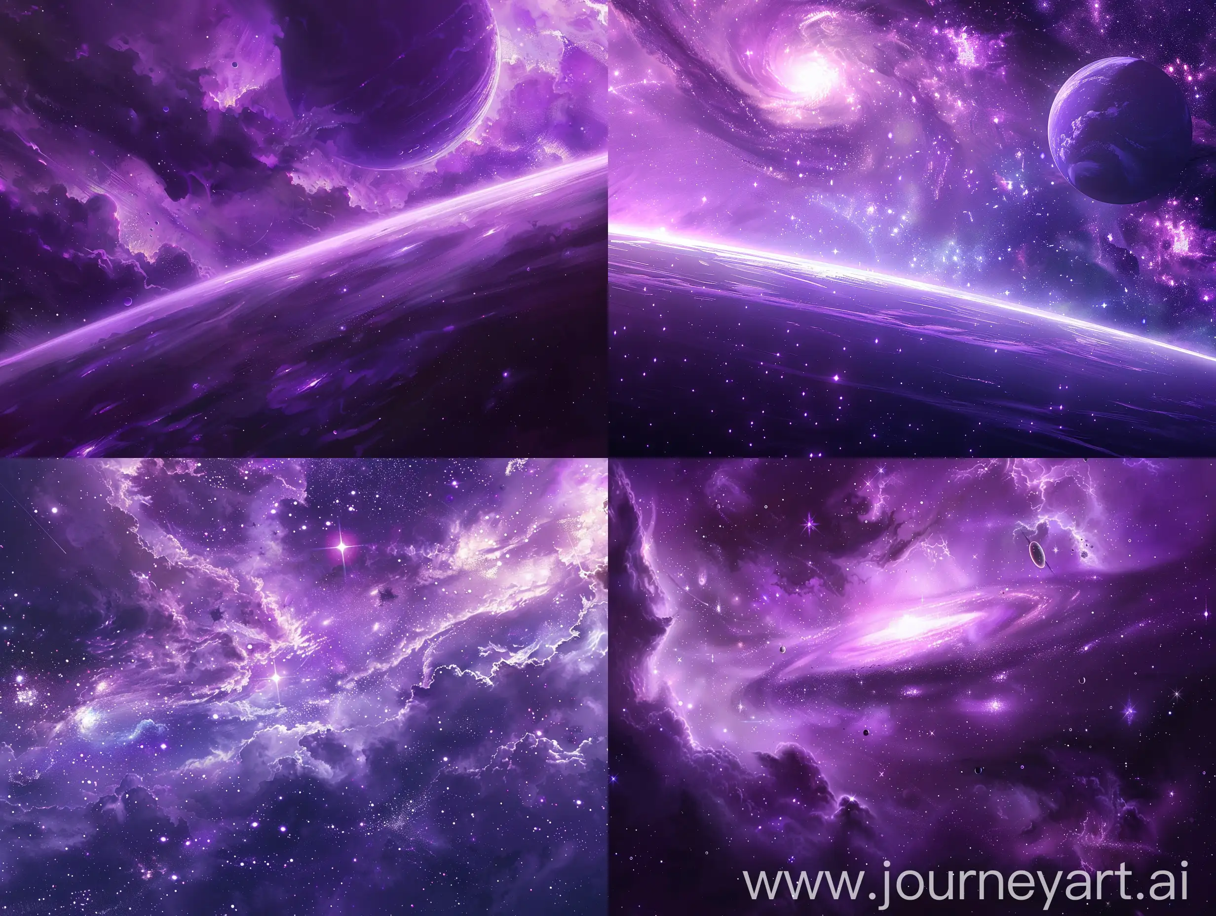 space in purple tones and boundless beauty and depth in super anime style