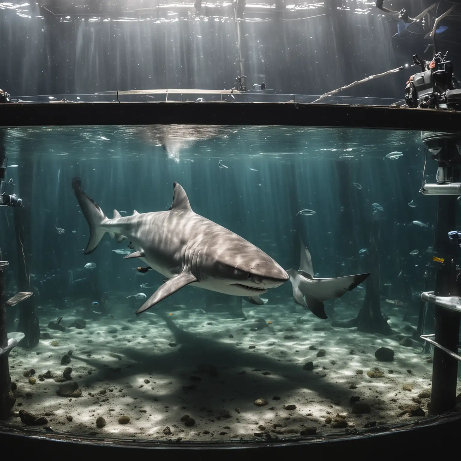 Ferocious Shark Swimming in Spacious Tank