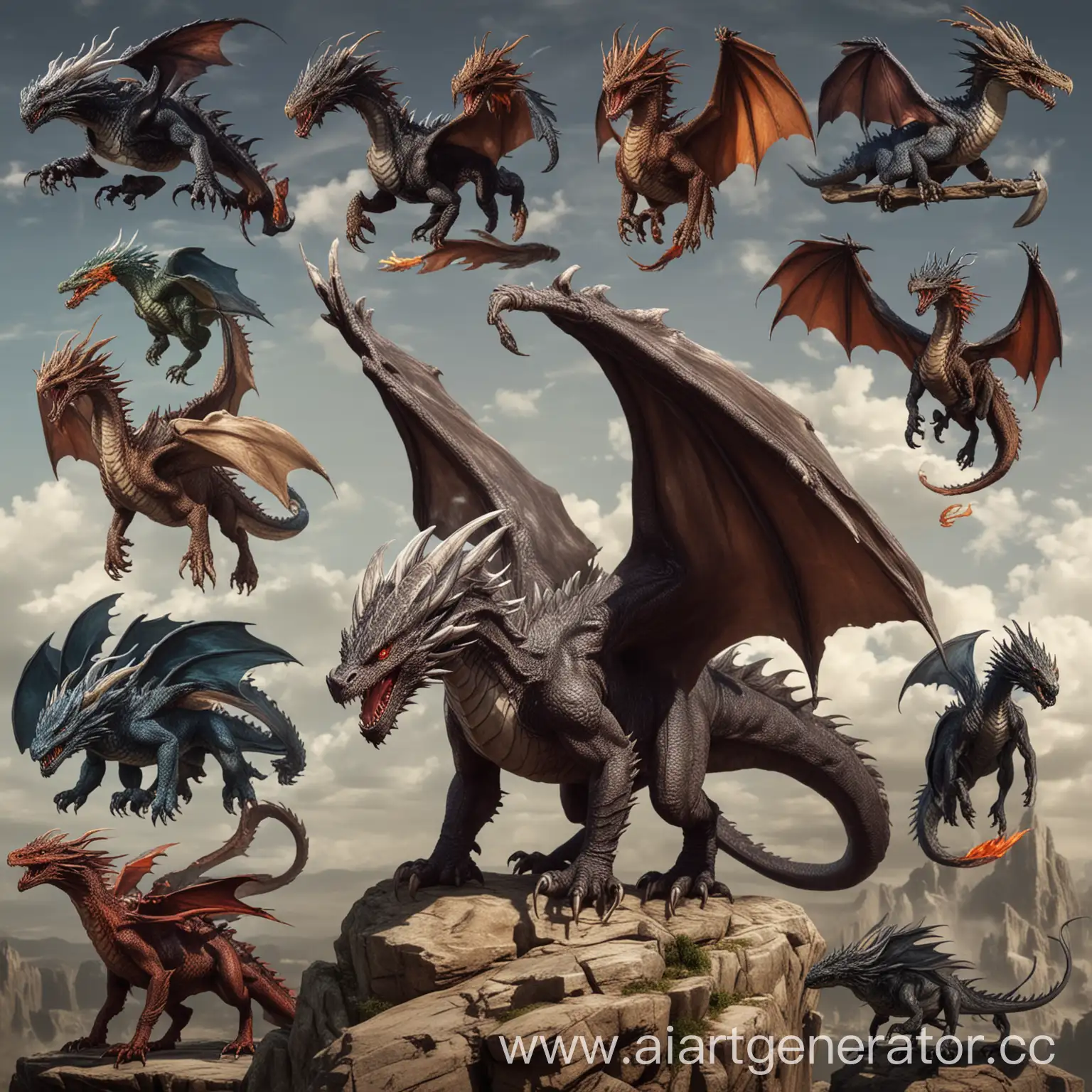 Разные виды драконов, драконы, большие драконы, виверны