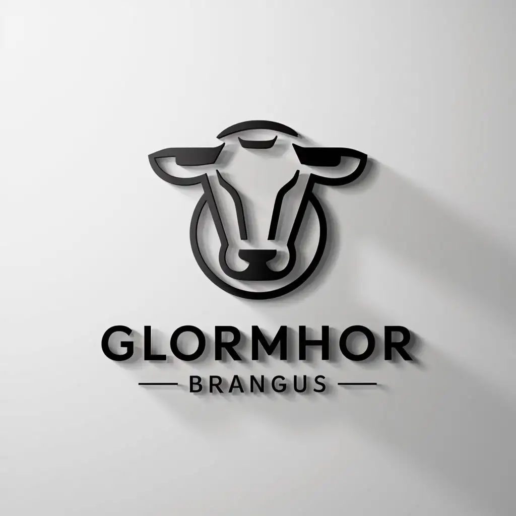 a logo design,with the text "Glormhor Brangus", main symbol:modern, minimalist logo for my Brangus cattle stud. The logo should incorporate:• An shieltte of a Brangus cattle. preferred color black, white, gray. must be a white background,Moderate,clear background