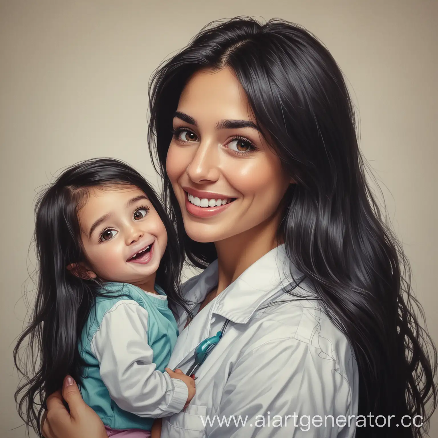 Caring-Dentist-Mother-with-Dark-Hair-and-Daughter