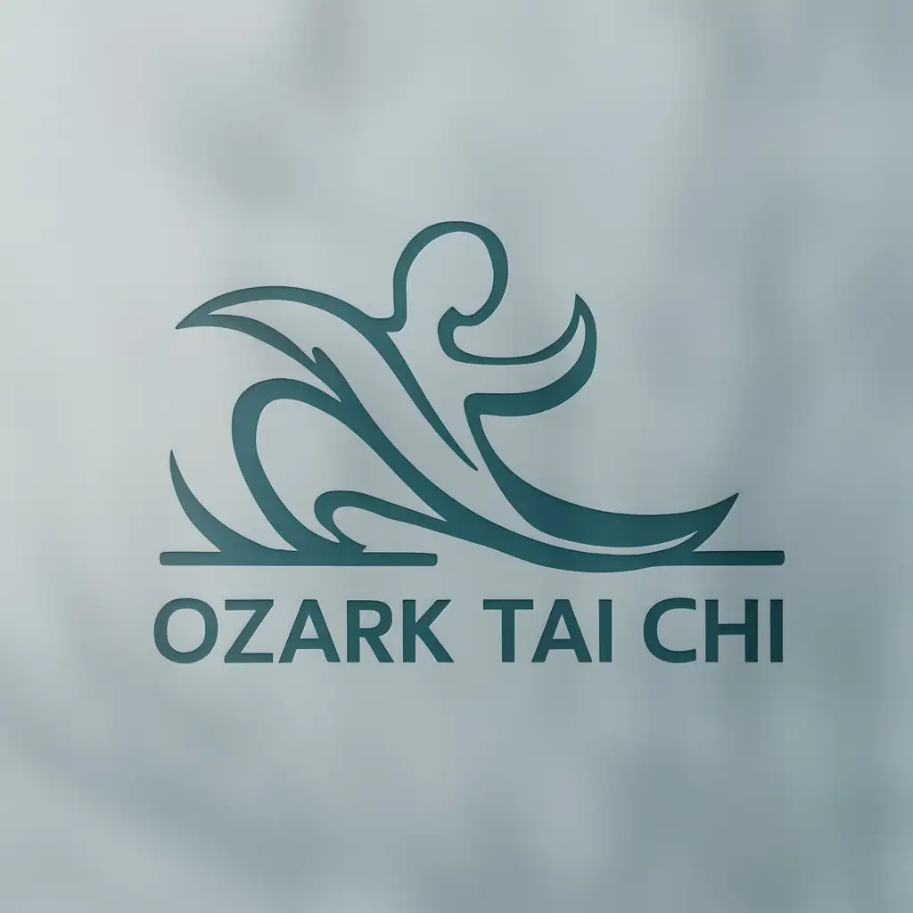 a logo design,with the text "Ozark Tai Chi", main symbol:tai chi pose curves abstract,Moderate,clear background
