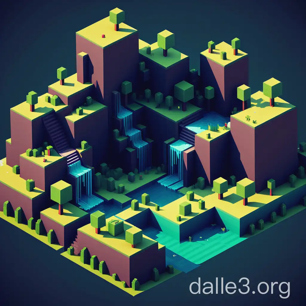 Voxel Graphics Fantasy World Environment for 2D Game | Dalle3 AI