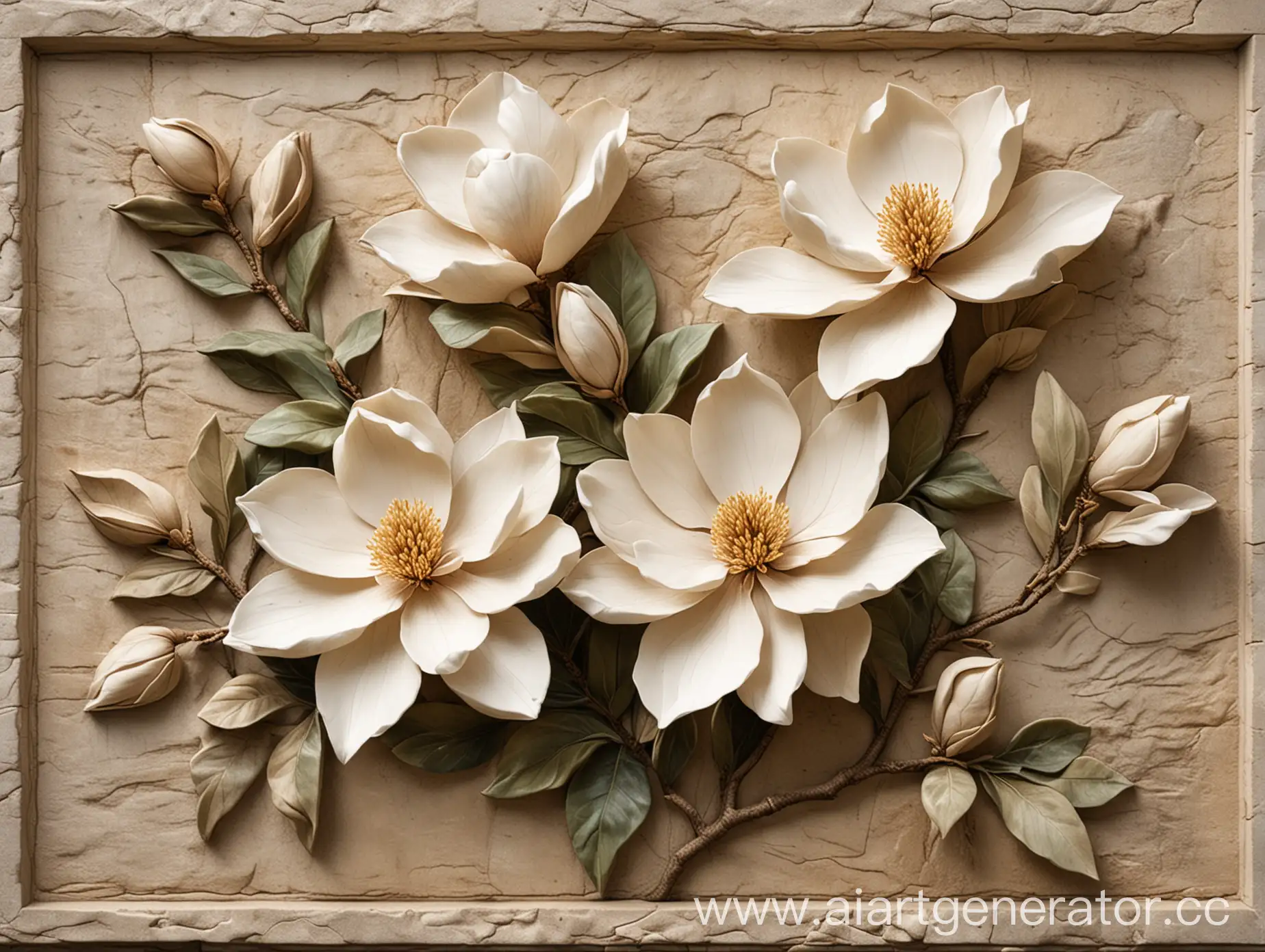 Stone-Relief-Sculpture-of-Magnolia-Flowers-in-Bloom