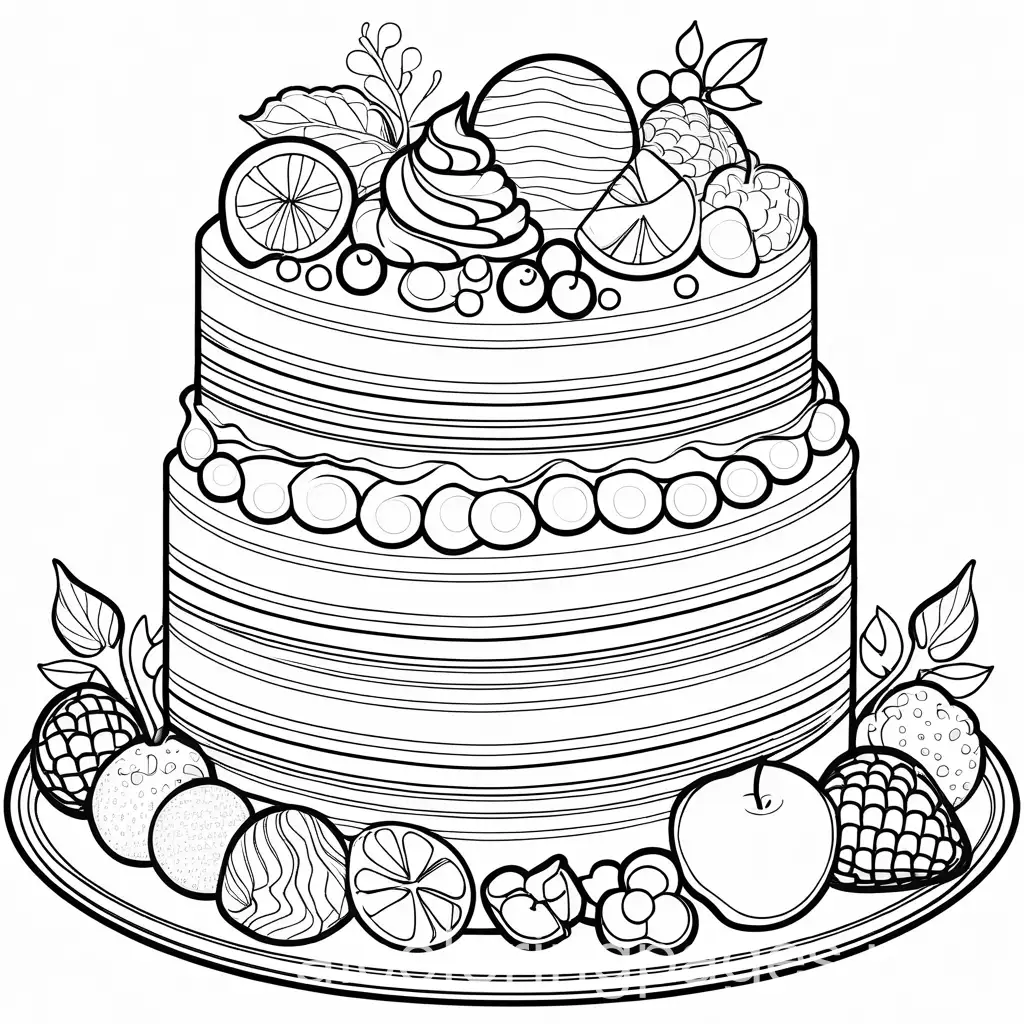 Intricate and delicious-looking dessert illustrations, Coloring Page, black and white, line art, white background, Simplicity, Ample White Space. The background of the coloring page is plain white to make it easy for young children to color within the lines. The outlines of all the subjects are easy to distinguish, making it simple for kids to color without too much difficulty.