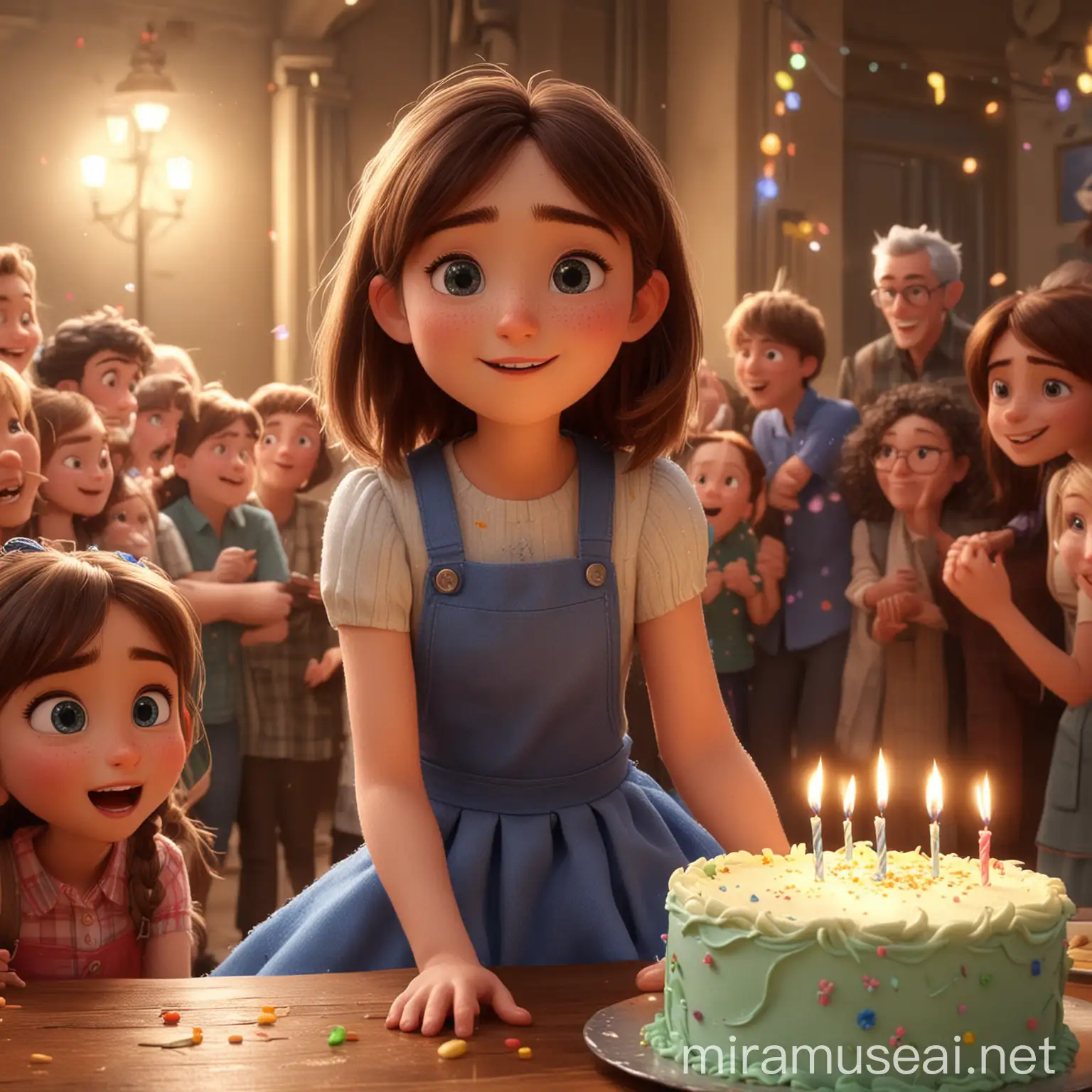 Birthday Celebration Girl Making a Wish with Cake Pixar Style