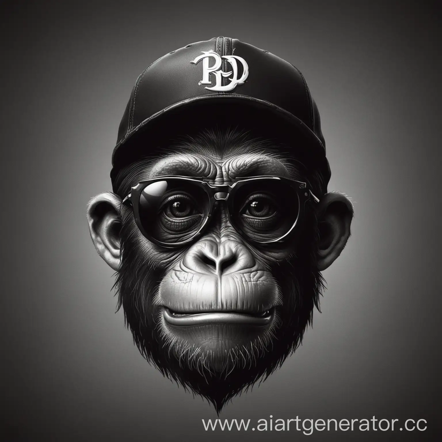Make a logo with a bad boy monkey face, extremely stylish, wearing a cap written ON THE GO, sunglasses, make it black and white, like vector design, not real photo