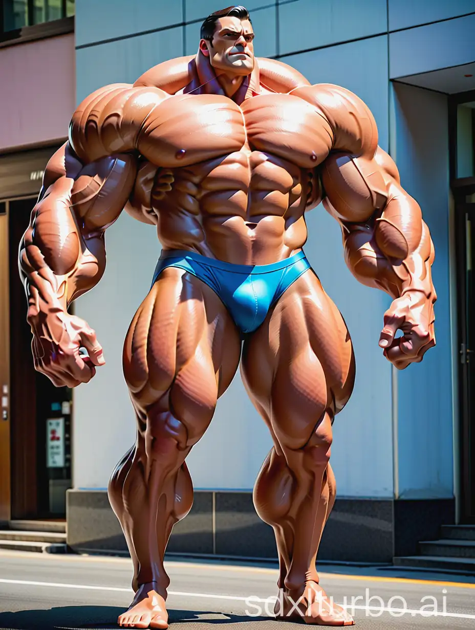 very giant muscle man。full view。