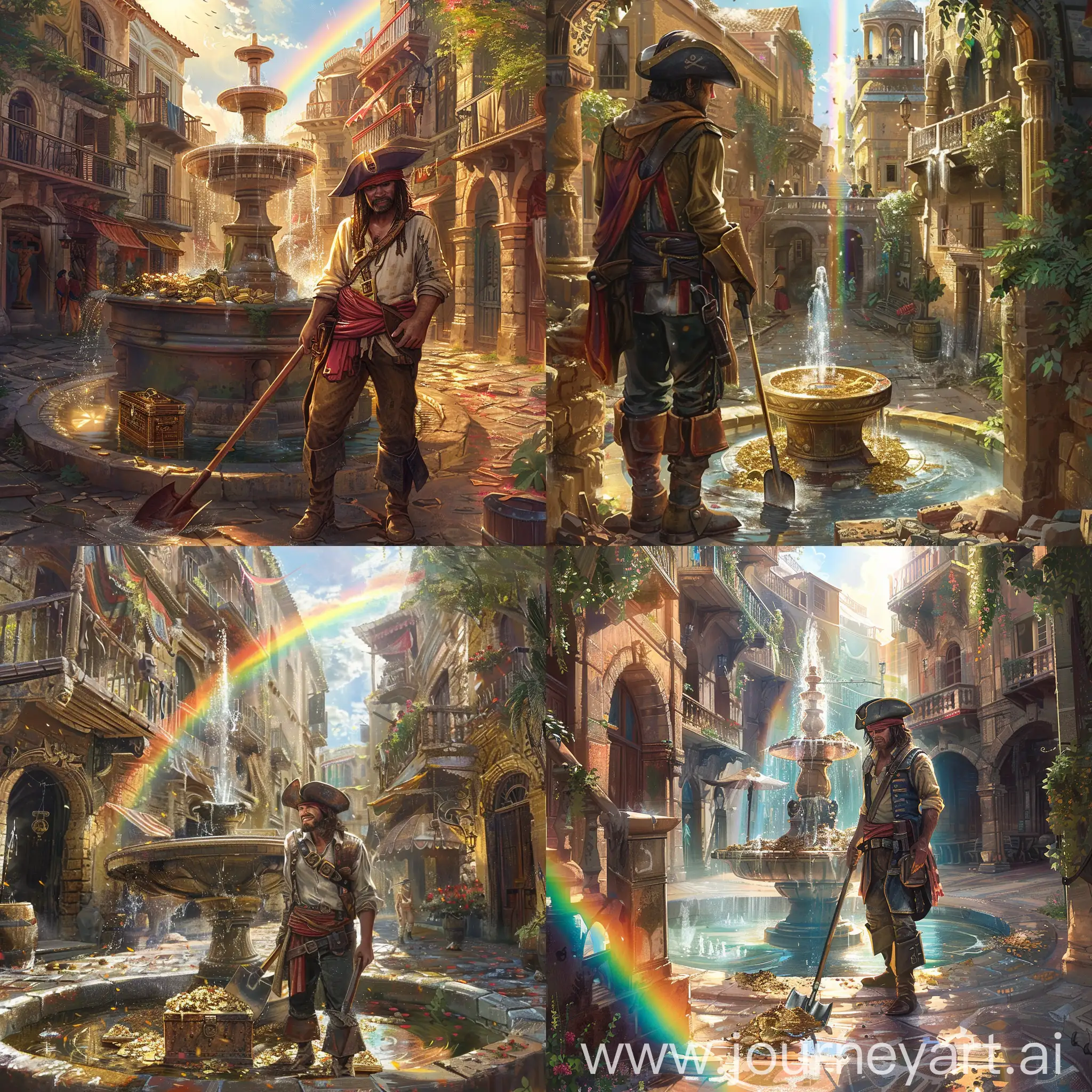 Pirate-Treasure-Discovery-in-Sunlit-City-with-Rainbow