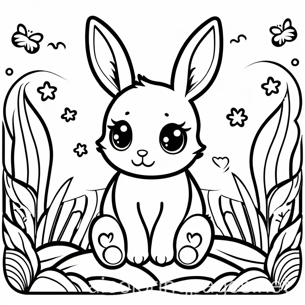 cute baby rabbit, Coloring Page, black and white, line art, white background, Simplicity, Ample White Space. The background of the coloring page is plain white to make it easy for young children to color within the lines. The outlines of all the subjects are easy to distinguish, making it simple for kids to color without too much difficulty, Coloring Page, black and white, line art, white background, Simplicity, Ample White Space. The background of the coloring page is plain white to make it easy for young children to color within the lines. The outlines of all the subjects are easy to distinguish, making it simple for kids to color without too much difficulty 
