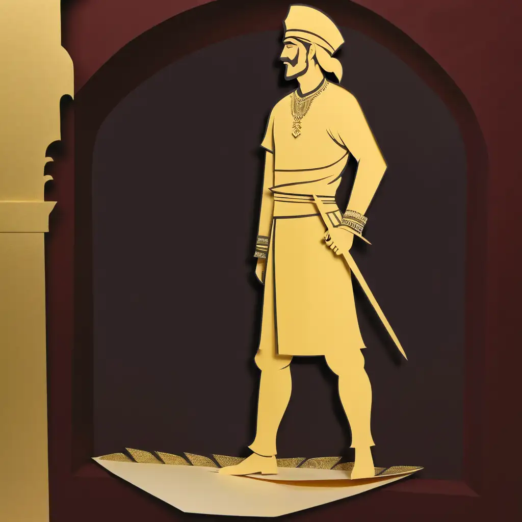Ornate Turbaned Warrior in Indian Castle Interior