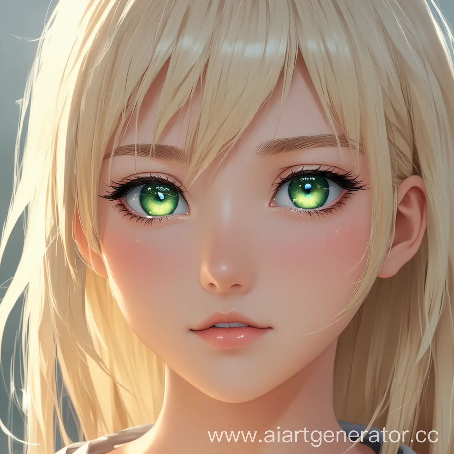 девушка со светлыми волосами и зелеными глазами аниме