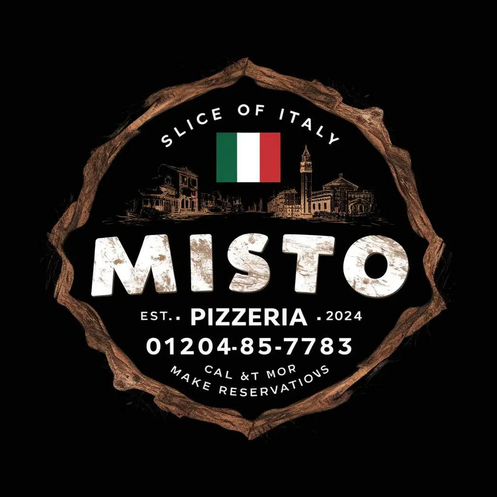 Traditional Italian Pizzeria Emblem on Rustic Black Background