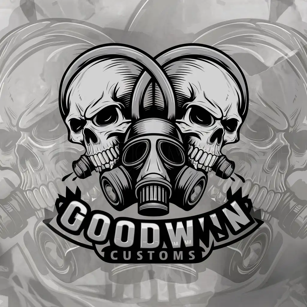 a logo design,with the text "Goodwin Customs", main symbol:skulls/gas mask,complex,be used in Retail industry,clear background