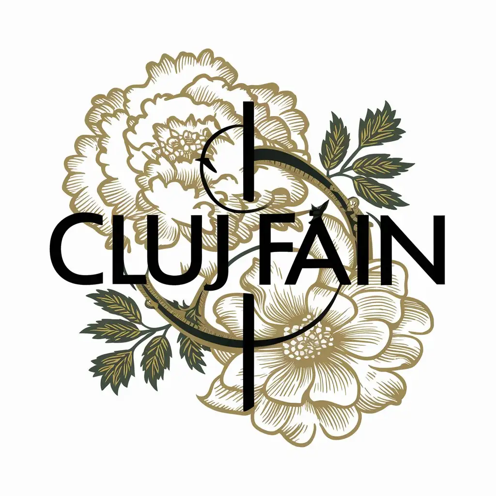 a logo design,with the text "Cluj Fain", main symbol:a traditional motif peony and a linden flower,complex,be used in Travel industry,clear background