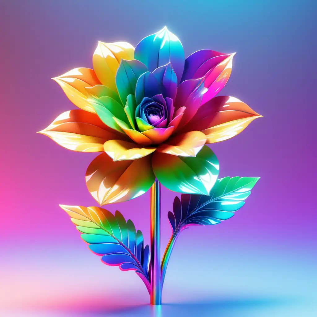 Vibrant Rainbow Gradient Flower with Futuristic Holographic Petals