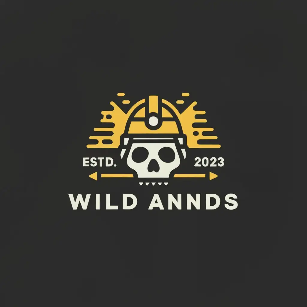 a logo design,with the text "Wild Lands", main symbol:Skull in a miner's helmet, the name of the logo around the logo,Minimalistic,be used in Others industry,clear background