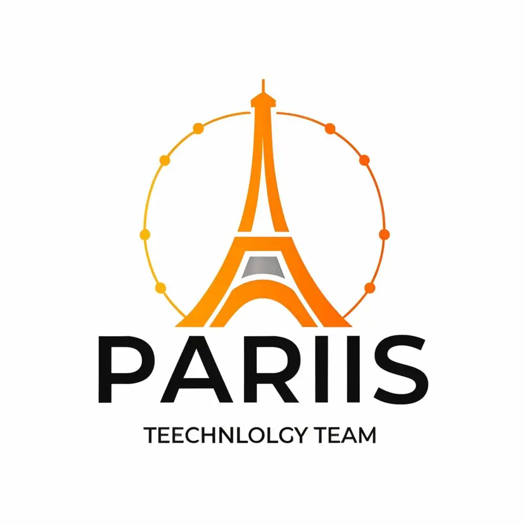 a logo design,with the text "PARIS", main symbol: Policy, AWS, Retail, Internet, Systems., Paris Themed Team Logo , Technology Themed Team Logo,  The team name is "PARIS".  a logo that will work well on a t-shirt - possibly taking on a circular shape. The logo should evoke a sense of both Paris and technology, so a fusion of these themes will be ideal.. Could be modern and minimalistic, vintage, . Should also include the words: Policy, AWS, Retail, Internet, Systems. solid black logo,,Minimalistic,be used in Technology industry,clear background