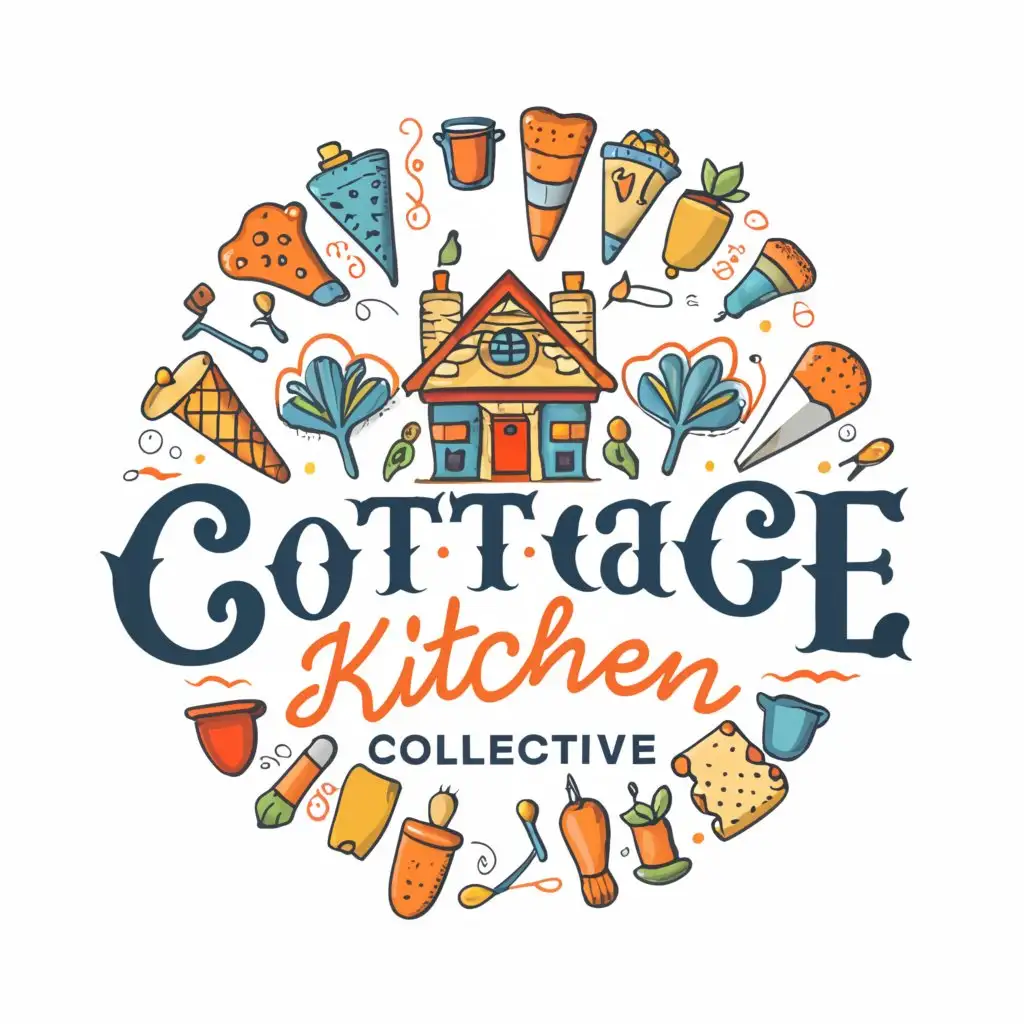 a logo design,with the text "Cottage Kitchen Collective", main symbol:Multi-color, bakery, food, music, art, whimsical, main color: Marseille blue,Moderate,be used in 12 industry,clear background