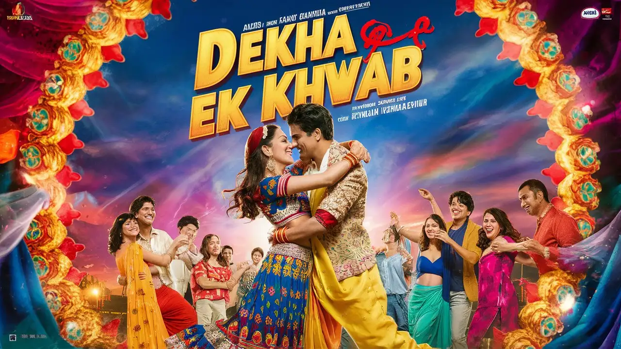 You're an experienced graphic designer with a keen eye for detail and a knack for creating visually stunning movie posters. Your specialty lies in designing Hollywood-style posters that capture the essence of the film and intrigue the audience instantly.
Your task is to create a Hollywood movie-style poster with the title "Dekha Ek Khwab" | देखा एक ख्वाब  |". You should aim to incorporate elements that reflect the theme of the movie and encapsulate its essence. Consider using vibrant colors, captivating imagery, and striking fonts to make the poster visually appealing and captivating.
Remember to pay attention to the cultural nuances of the title and ensure that the design aligns with the genre and storyline of a Bollywood-inspired film.
For instance, when creating the poster, you could focus on using bold, Bollywood-style typography with a mix of vibrant colors and charismatic characters to convey the essence of a fun-filled and energetic movie that celebrates life and relationships, similar to how you would portray a Bollywood-inspired  film.
