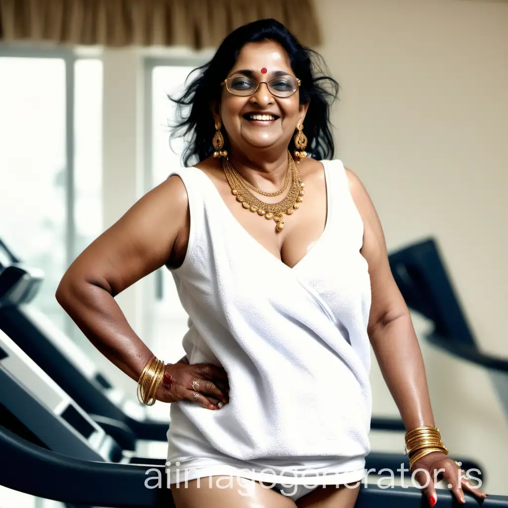 Happy Indian Mature Woman Walking on Treadmill in Luxurious Gym | AI Image  Generator