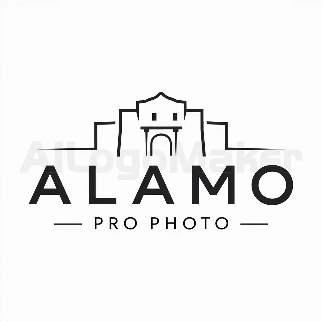 a logo design,with the text "Alamo Pro Photo", main symbol:The Alamo,Minimalistic,be used in Photography industry,clear background