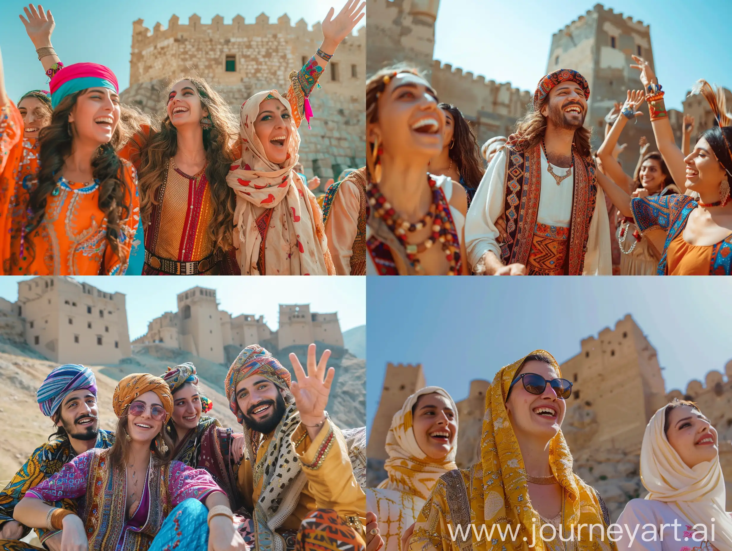 Happy-Persian-People-in-Traditional-Dress-Celebrating-by-an-Ancient-Fort-in-the-Persian-Empire