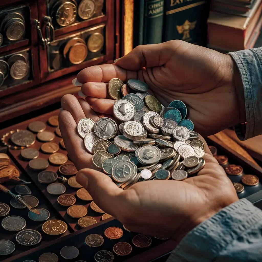 Numismatist-Examining-Rare-Coins-Collection
